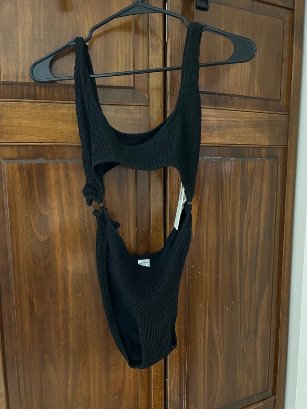 Good American Black Textured One-Piece Swimsuit